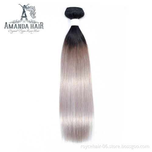 100% Brazilian Human Hair Bundles with Lace Closure Ombre Color 100% Human Hair Extensions OT Silver Hair